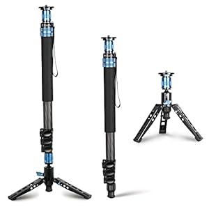 SIRUI P-424FL Monopod for Cameras, 75″ Carbon Fiber Monopod with Feet, Portable Lightweight Monopod, Max Load 26lbs/12kg, 4 Sections, 360° Panorama, Modular 3 in 1, Quick Release Plate