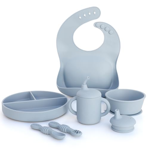 Little Loon Baby Led Weaning Starter Set Complete Silicone Feeding Kit for 6+ Months - Baby Plates Bibs Spoons & Sippy Cup - Baby Shower Gifts - Lake