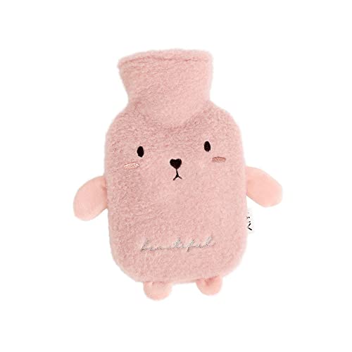 500ml Bouillotte Peluche Bouillotte eau Chaude Enfant Bouillotte Chauffante Animal par Temps Froid Bon Cadeau pour La Famille La Amie, (Rose) Cover