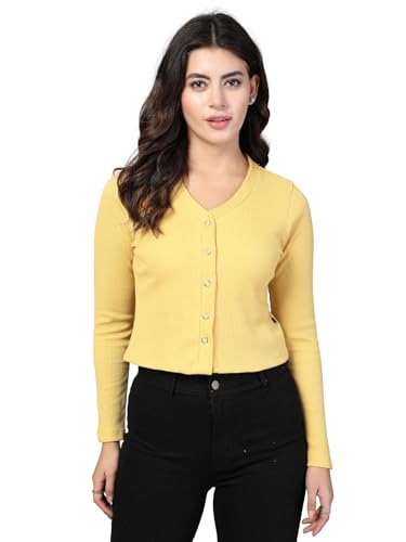 Image of Rigo Casual Wear V Neck Rib Knit Top for Women | Slim Fit Long Sleeves Western Tops for Women
