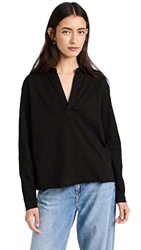 Frank & Eileen Women's Popover Henley Tee, Black, M