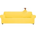 Qubjus Stretch Sofa Slipcover Loveseat Slipcovers for 2 Cushion Couch Soft Couch Cover Furniture Protector Jacquard Fabric Small Checks with Elastic Bottom for Kids Pets (Bright Yellow, Medium)