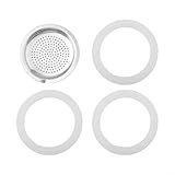 MoSundi Mokkakannen-Zubehör, 3 Stück Silikondichtungen und 1 Aluminium-Filter-Ersatzdichtungen, für Espressomaschinen mit 2, 3, 6, 9, 12 Tassen, silberfarben (2 Tassen)