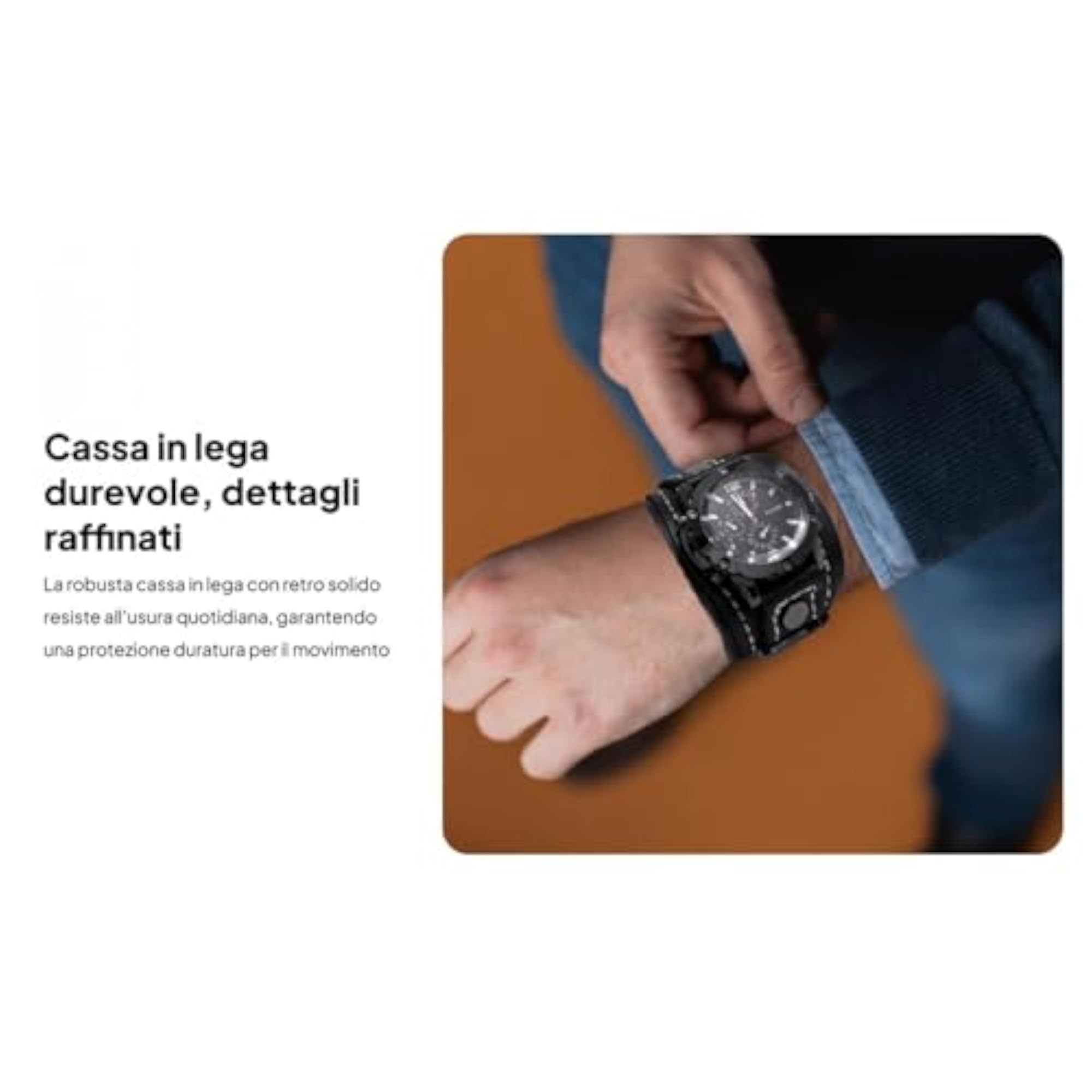 Men's Wide Leather Strap Wrist Watch, Black