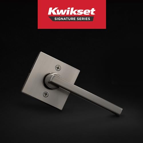 Image of Kwikset Halifax Dummy Door Handle, Single Sided Lever for Closets, French Double Doors, and Pantry, Satin Nickel Non-Turning Reversible Interior Push /Pull Lever, with Microban Protection
