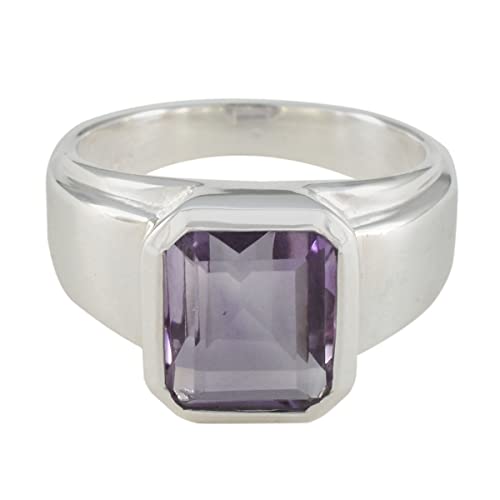 Bague en argent sterling 925 octogonale faite main avec pierre colorée au choix