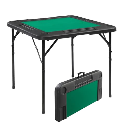 Bonnlo 34 Foldable Mahjong Table 4 Player Square Card Table with Cup Holders and Chip Trays Portable Poker Table for Blackjack Texas Holdem Board Game Pre-Assembled Black