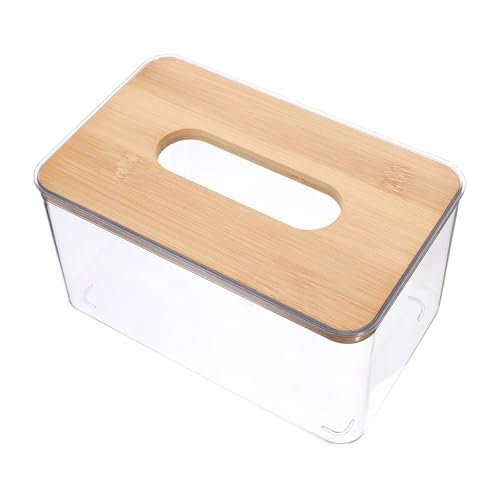 Ipetboom Caja de Pañuelos Multifuncional de Tamaño Mediano 18x10x11.8 Cm, Dispensador para Rollo de Papel, Material Madera de Bambú y Pet, Diseño Compacto para Coche, Escritorio y Hogar