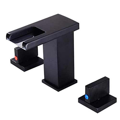 浴室用蛇口 3穴 滝型 変色 温度調節 スプリットタイプ 真鍮 浴室シンク用蛇口 - ホワイト(Black)