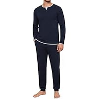 Jahetuul Pijama Hombre Invierno Algodón Manga Larga con Cuello