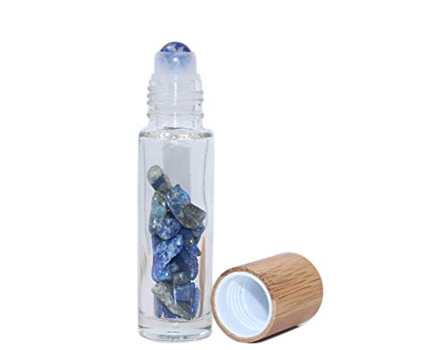 Wresty 10ml Roll On Bottle With Gemstone Rollerball&Crystal Chips Inside,10 Packs Glass Roller Bottles Essential Oil Sample Bottles(Bamboo Lids)3