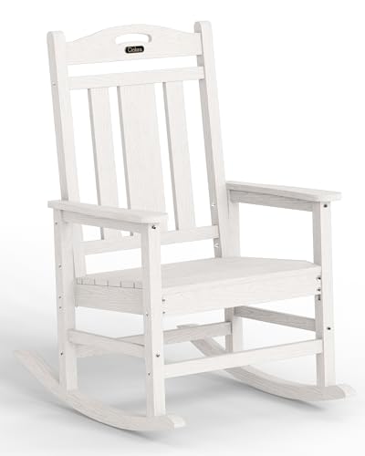 Ciokea Oversized Outdoor Rocking Chair, 380lbs Heavy-Duty Large Patio Rocker, Weather Resistant & Anti-Fade Porch Chair, High Back Cozy Rocking Chair for Outside, Fire Pit, Deck, Garden, White