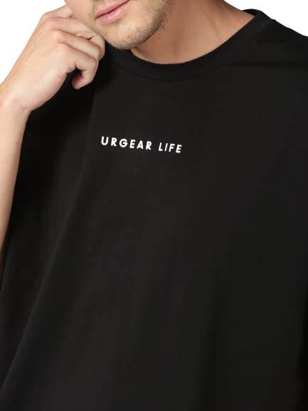 Image of URGEAR Men's Cotton Printed Drop Shoulder - Hip Hop - Down Shoulder- Baggy Loose fit- Stylish Oversized t Shirts for Men