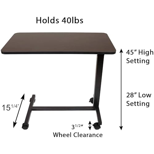 Roscoe Non-Tilt Overbed Table with Wheels - 15 x 30 inches Height Adjustable Hydraulic - Locking Caster Wheels - Laptop Table for Bed, Bed Trays for Eating, Built to Hospital Bed Table Standards by Roscoe Medical - Image 9
