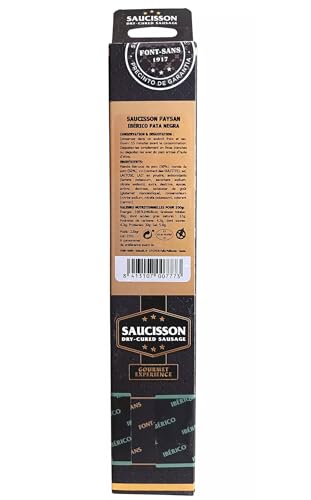 FONT-SANS 1917 Salchichon Iberico, Salami, Schwarz Swein – Iberico Pata Negra Bauernwurst – Trockenwurst, Spanische Gourmet-Wurstwaren Tradition aus den Pyrenäen (220g) (IBERICO PATA NEGRA)