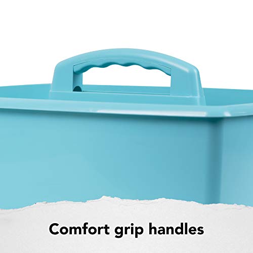 Image of Storex 2-Compartment Large Craft Caddy - Multipurpose Classroom Organizer with Handle, Teal, 1-Pack (00959C06C)