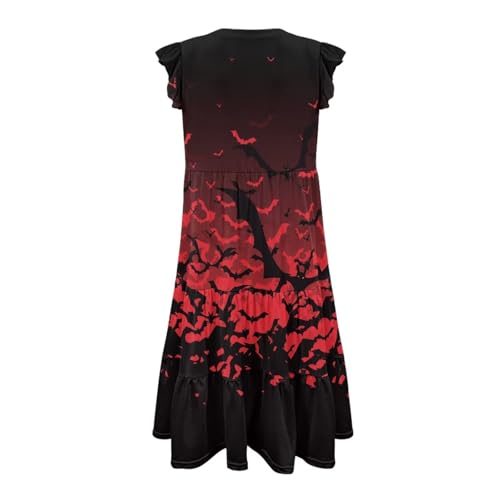 Image of Womens Summer Dress Ruffle Sleeve V Neck Dress Casual Fit Flowy Beach Vacation Sundress with Pocket S-2XL