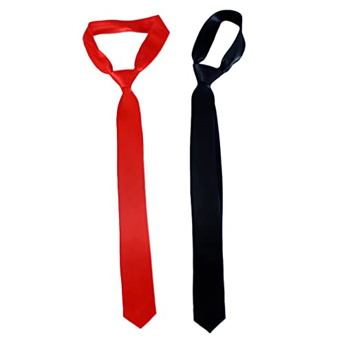 Amosfun 2 peças de gravatas têxteis de poliéster sólido preto vermelho gravata masculina gravata for