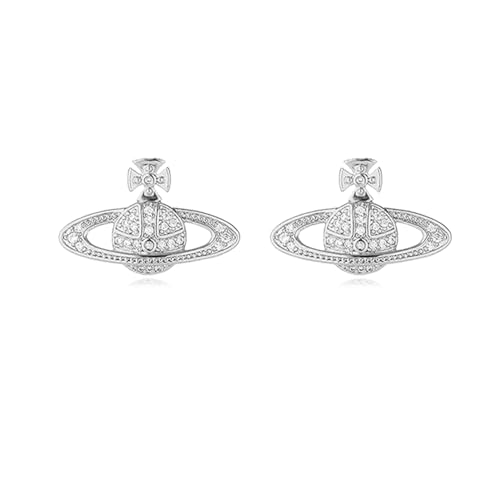 DEYOUM Saturn Planet Earrings Necklace Set for Women Trendy Aesthetic Rhinestone Cubic Zircon Space Saturn Planet Pendant Earrings Necklace Party Holiday Wedding Jewelry Gift Set (silver earring)