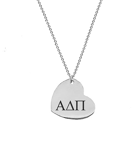 Alpha Delta Pi Necklace, Sorority Heart Necklace, Alpha Delta Pi Sorority Greek Lavalier Drop Necklace ADPi, ΑΔΠ, Stainless Steel