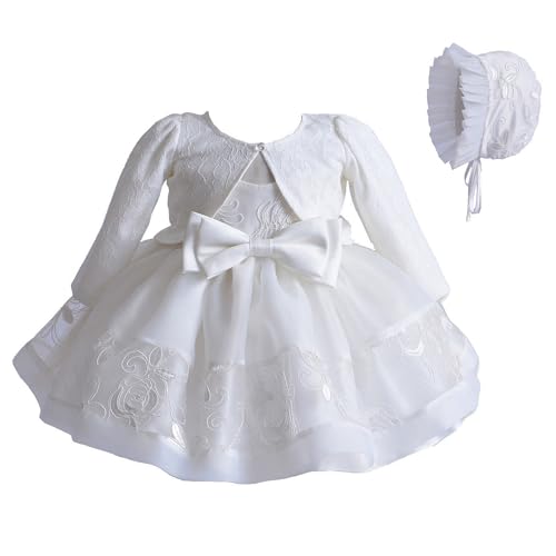 3Pcs Infant Baby Girl Tutu Tulle Wedding Gown Dress+ Lace Cardigan + Baptism Hat Party Outfits