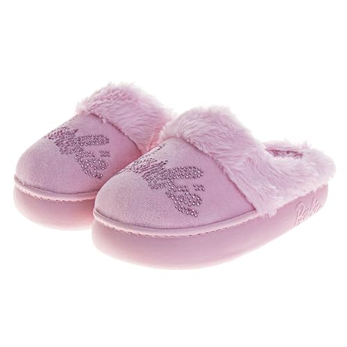 Josmo Barbie Girls Slippers Cozy Fuzzy Plush House Shoes Warm Indoor Outdoor Kids Bedroom Slippers - Light Pink (size 4-5 Big Kid)