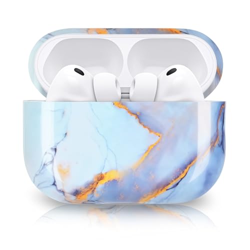 Newseego Hard PC Case Compatible with AirPods Pro 3rd Generation 2025, Fashion Marble Print Pattern Design for Girls Women Full Body Shockproof Protective Cover for Apple AirPods Pro 3 Gen-Blue