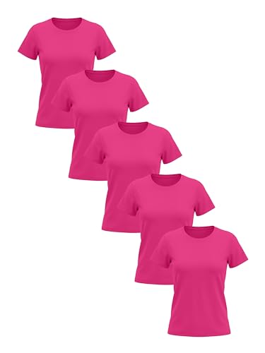 T-shirt basique coton col rond femme rose fuchsia confortable taille L