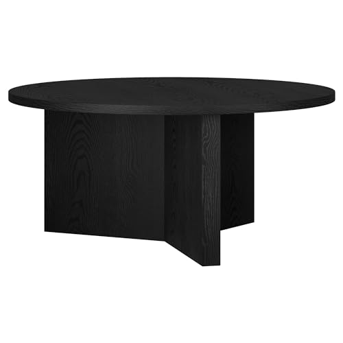 Henn&Hart 36" Round Wood Pedestal Coffee Table for Living Room, Family Room, Office, or Apartment, Natural Black by Henn&Hart - Used condition - US$163.93