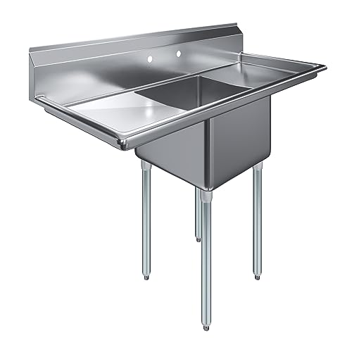 One Compartment Stainless Steel Commercial Kitchen Prep & Utility Sink with Left and Right Drainboards | Bowl Size 18