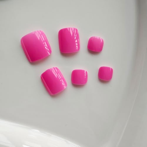 Image of Press on Toenails Pink Full Cover Fake Toenails Glossy Glue on Toe Nails Reusable Artificial Acrylic Short Square False Toenails Summer Beach Stick on Toes for Women Girls Manicure 24 Pcs