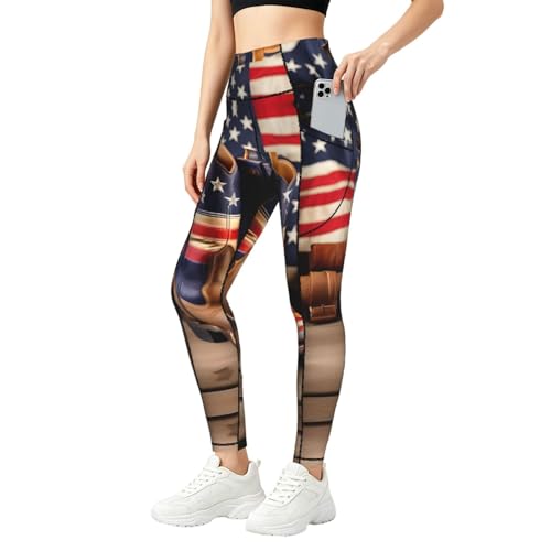 Leggings con estampado de bandera estadounidense de mujer para fitness y conjuntos de entrenamiento