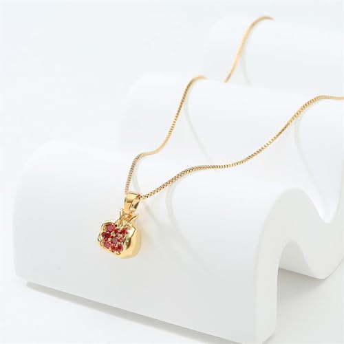 Premium Cubic Zirconia Inlay Red Pomegranate Pendant 18k Gold Plated Stainless Steel Necklaces for Women3