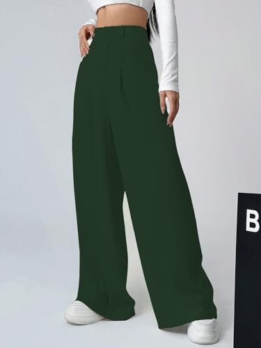 Image of Shasmi Women's Loose Mid Rise Solid, Pleated Trousers, Wide Leg Pocket Casual Long Korean Trousers Pant (146)