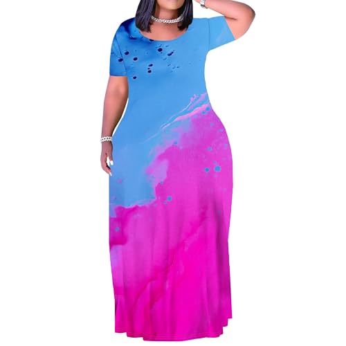 Image of PinkPatty Plus Size Dress for Women Casual Crew Neck Short Sleeve Maxi Dress Oversized Summer Beach Dresses with Pockets