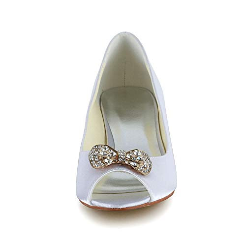 JIAJIA 0116 Women's Bridal Shoes Peep Toe Low Heel Satin Pumps Knot Wedding Shoes - Image 3