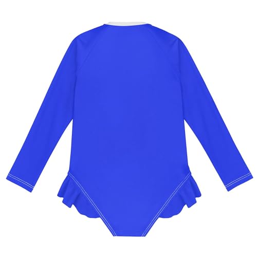 Plain Vivid Blue Baby Girl Bathing Suit Long Sleeve UPF 50+ One Piece Toddler Swimsuit Size 4t2