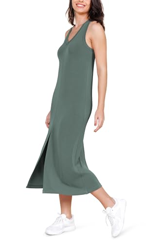 Image of ODODOS Modal Soft Front Split Midi Dress for Women, V Neck Sleeveless Casual Summer Tank Dress