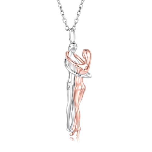 Hug Necklace for Women Wife Girlfriend 925 Sterling Silver Man and Woman Hugging Necklace Couples Jewelry