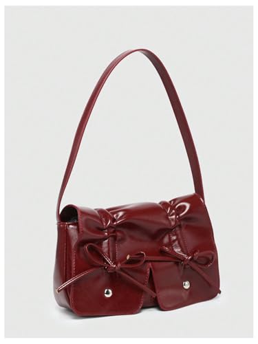 SHENHE Women's PU Leather Shoulder Bag Coquette Bow Purse Y2k Small Flap Purse Handbag2