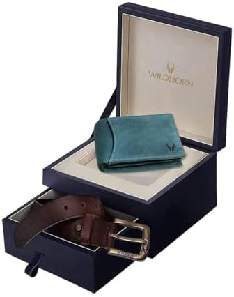 WildHorn Gift Hamper for Men I Leather Wallet & Belt Combo Gift Set I Gift for Friend, Boyfriend,Husband,Father, Son etc (Blue)