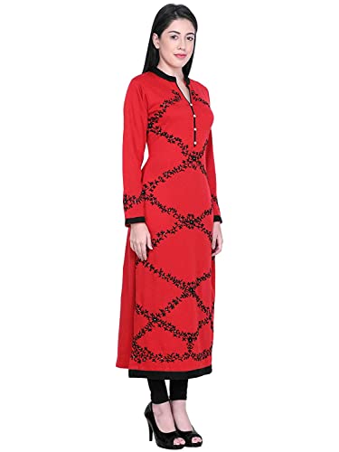 Image of Rosary Women's Winter Woolen Kurti Jacquard Straight Fit Ethnic Wear with 2 Side Pockets
