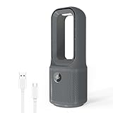 MEIIS Desk Fan Bladeless, 14 Inch USB Rechargeable Tower Fan with 9 Speed Adjustable, 3 Light, 60° Oscillating, 9H Timer, 5000mAh Battery Cooling Small Table Fan for Bedroom, Office, Nightstand, Grey