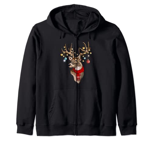 Buck Deer Antlers Christmas Lights Bufanda Navidad Fiesta de Navidad Sudadera con Capucha