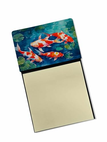 Caroline's Treasures Koi Fish Sticky Note Holder Refillable Dispenser Self-Sticky Note Pads, Memo Pads Blank Desk Accessories