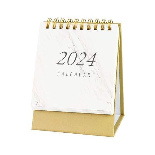 Hinature Mini Desk Calendar 2023-2024 - Runs From June 2023 until December 2024 Small Desktop Calendar Thick Paper Twin-Wire Binding for Home Office School (marble) - 1pc
