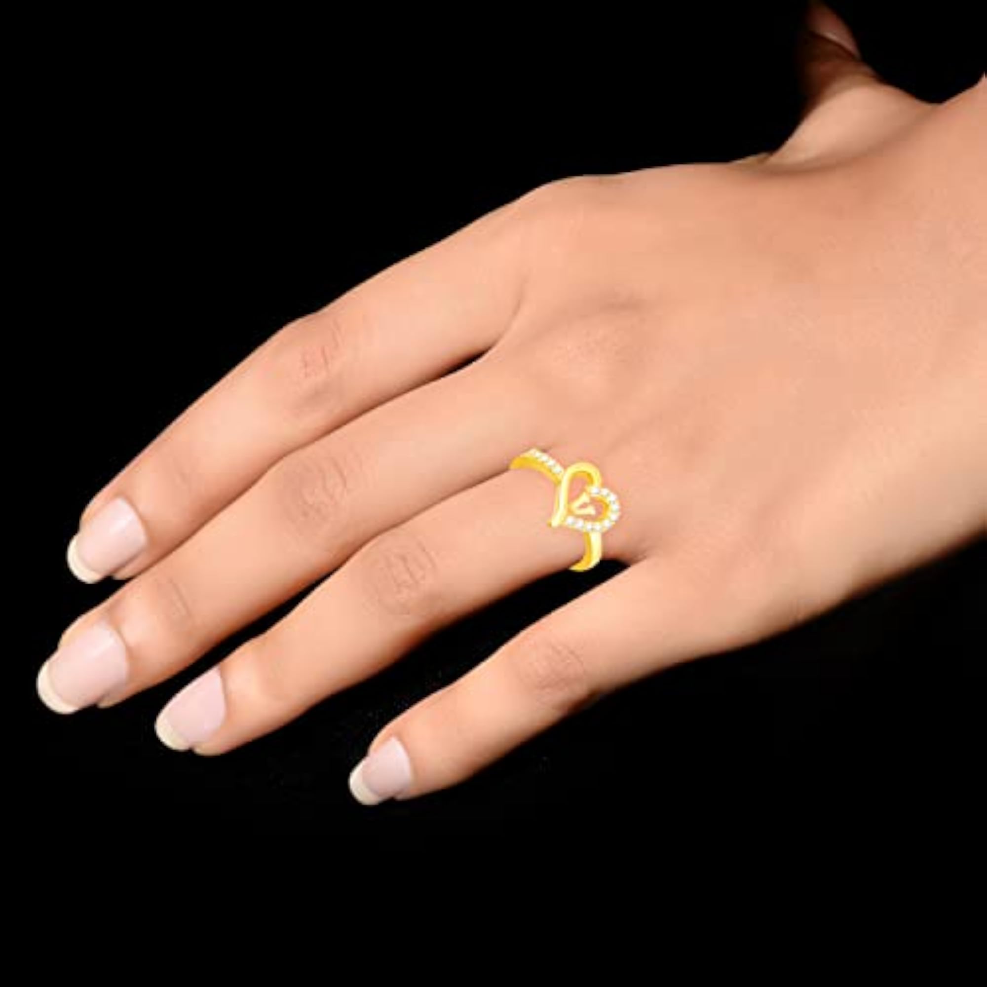 Gold Plated Initial Letter 'V' Ring for Girls, Stylish Design