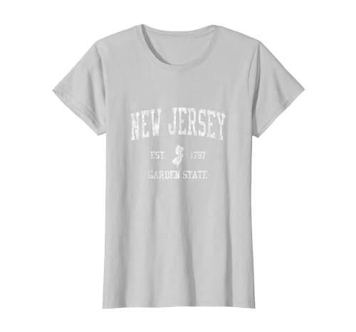 Retro New Jersey NJ Vintage Sports Design T-Shirt, Women, Silver Grey, X-Large