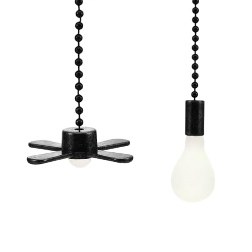 Image of BILIKEYU 12 Inch Ceiling Fan Pull Chain with Decorative Bulb and Cord Ceiling Fan Extension Chain Fan Pull Chain Kit for Ceiling Lamp Home Decor (Black, One Size)