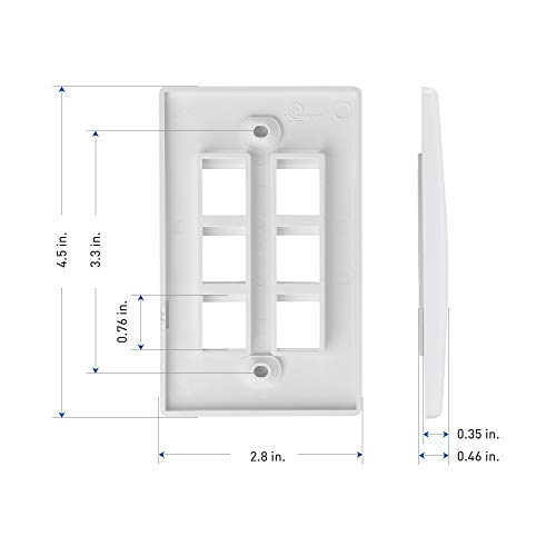 Cable Matters Ul Listed 10-Pack Wall Plate With 6-Port Keystone Jack In White #TOP5